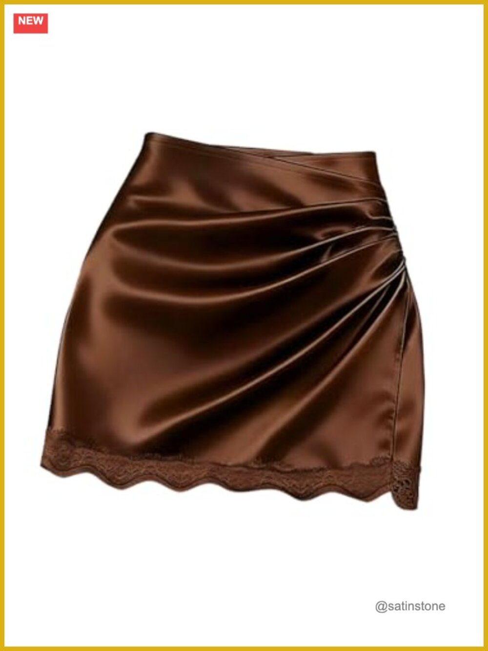 Satin Lace Trim Wrap Mini Skirt Bodycon High Waist